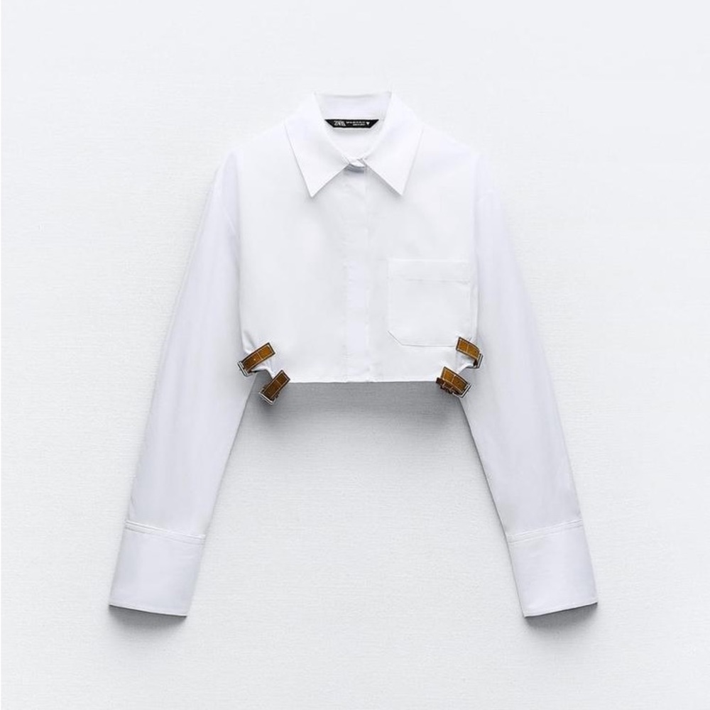 ZARA BELTED CROPPED GABARDINE SHIRT